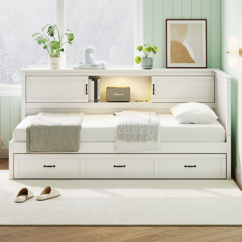 Merax L-Shaped  Daybed with Drawer and Bookcase