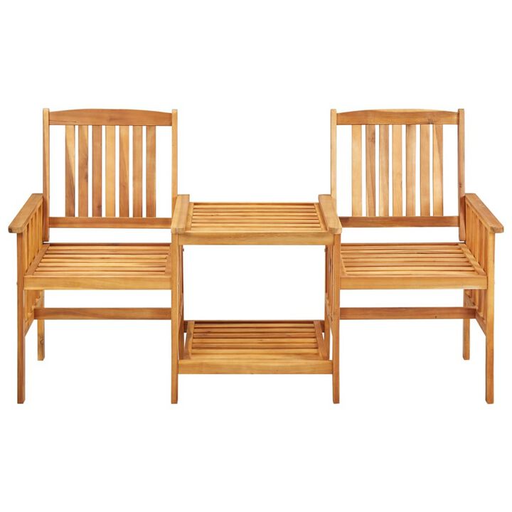 Outdoor 3pc Bistro Table and Chairs Set, Gray, Slatted Brown Wood - Benzara