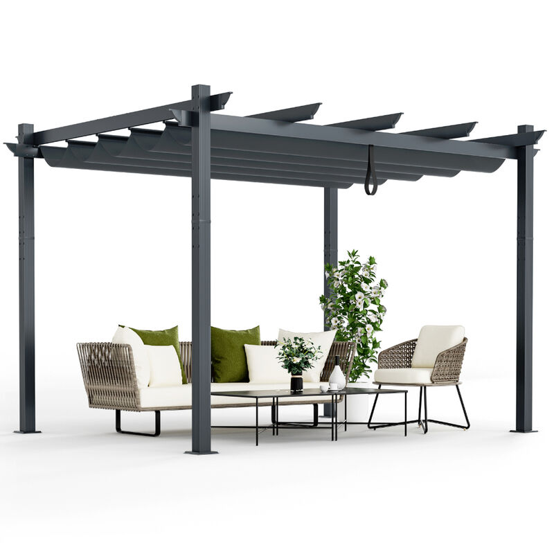 10x12 Feet Outdoor Aluminum Retractable Pergola Canopy Shelter with Grape Trellis