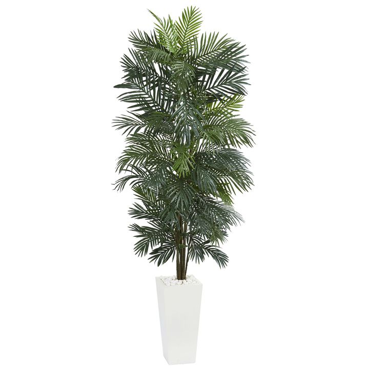 Hivvago 7 Feet Areca Artificial Tree in White Tower Planter