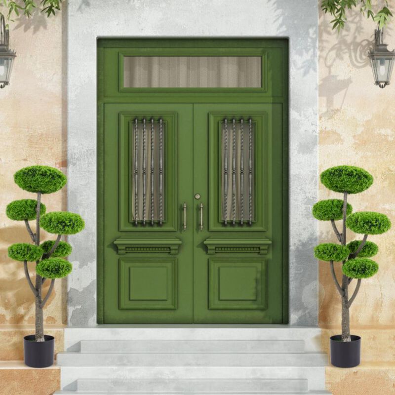 Hivvago 6 Ball Artificial Cypress Topiary Ball Tree with Weighted Pot for Porch