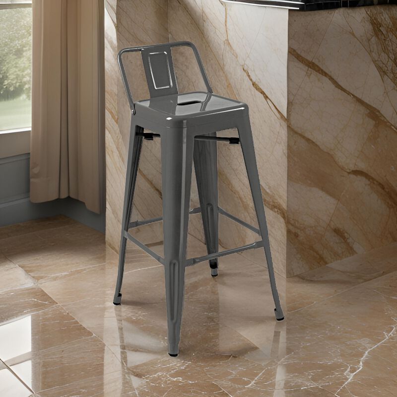 Giri 26 Inch Counter Stool Chair, Footrest and Tapered Legs, Light Gray - Benzara