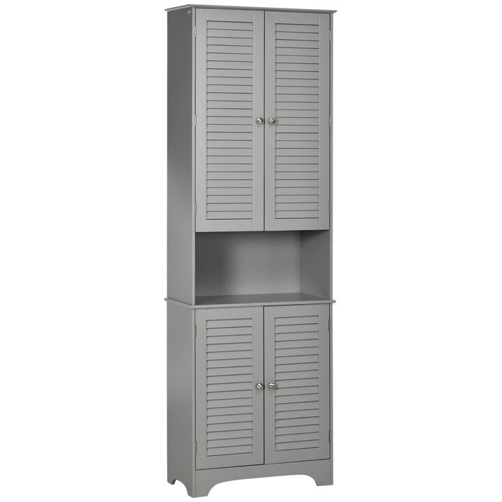 Grey Bathroom Storage: Freestanding Linen Tower with Adjustable Shelves