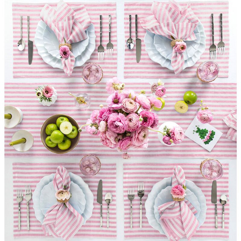 Solino Home 100% Pure Linen 14 x 19 Inch Placemats Set of 4 | Amalfi Stripe