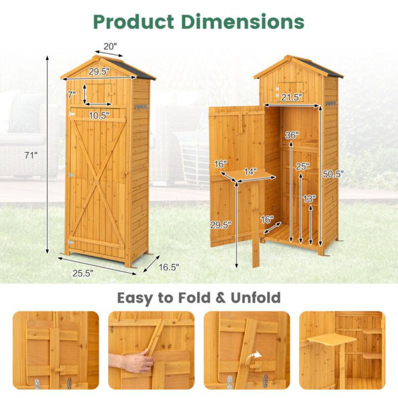 Hivvago 71 Inch Tall Garden Tool Storage Cabinet with Lockable Doors and Foldable Table