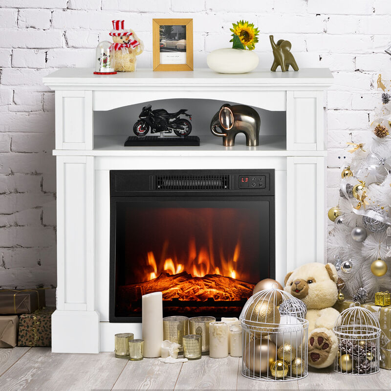 18-Inch 1400W Electric TV Stand Fireplace with Shelf for Cozy Living Rooms