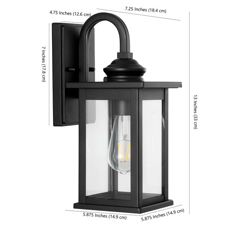 Cary 1-Light Iron/Glass Traditional Modern Lantern LED Outdoor Sconce