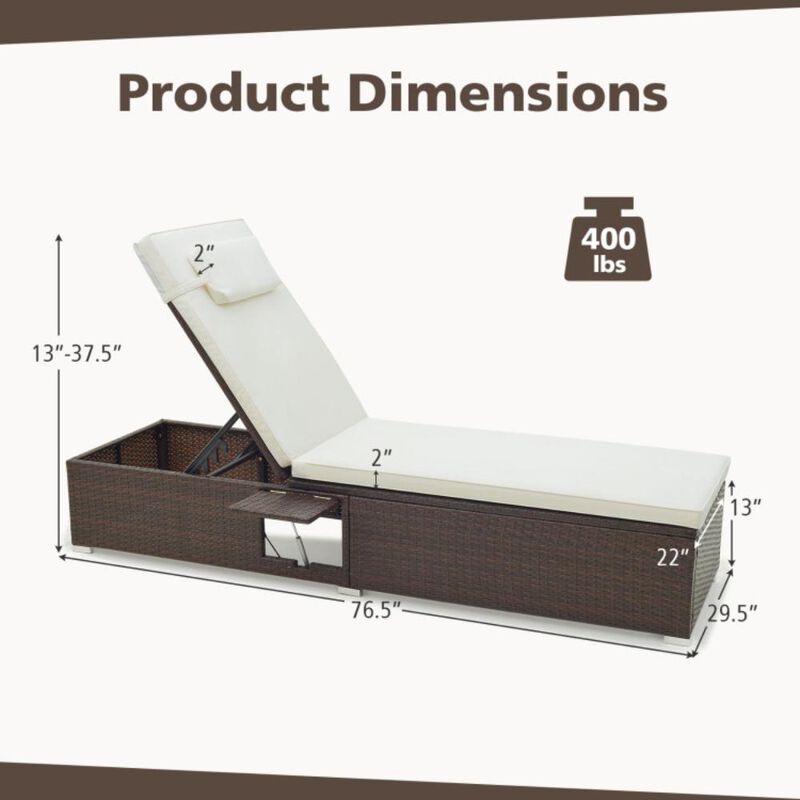 Hivvago Outdoor PE Rattan Chaise Lounge with 6-level Backrest