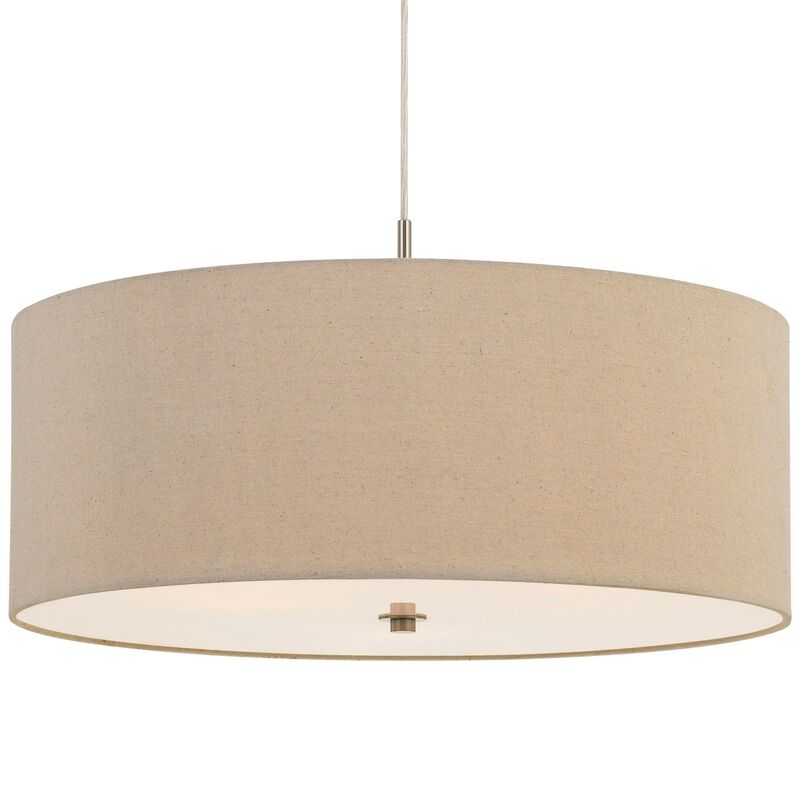 60W x 3 Drum Shade Pendant Fixture, Beige and Silver-Benzara
