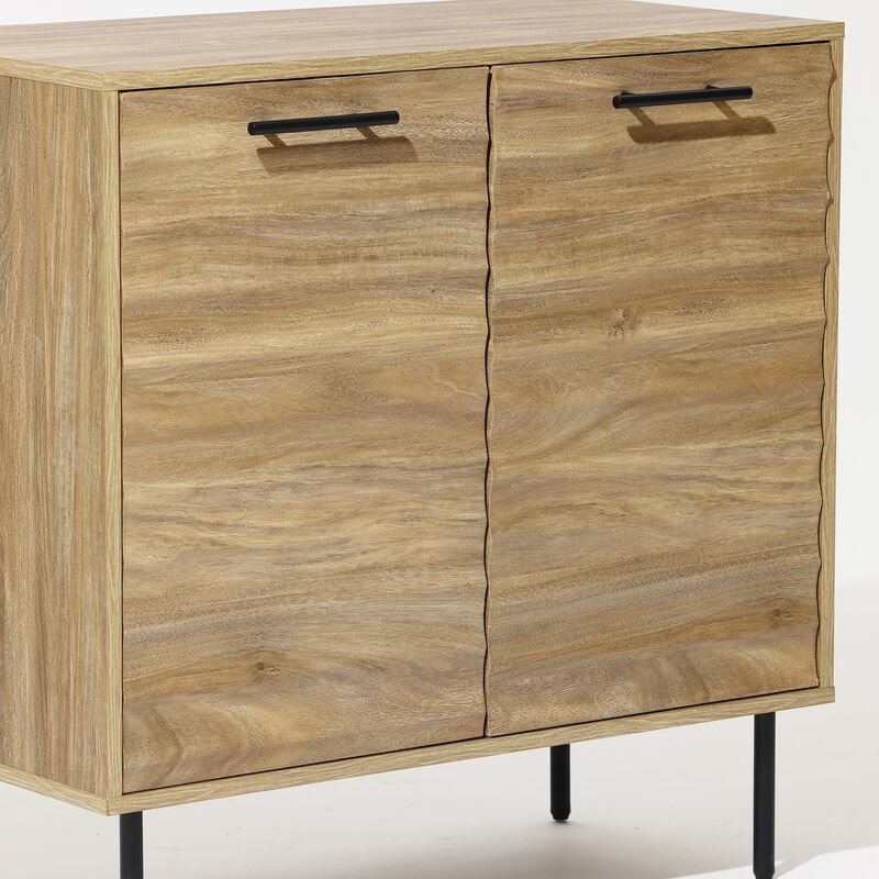 LuxenHome Mid-Century Modern Wave 2-Door Cabinet with Metal Legs