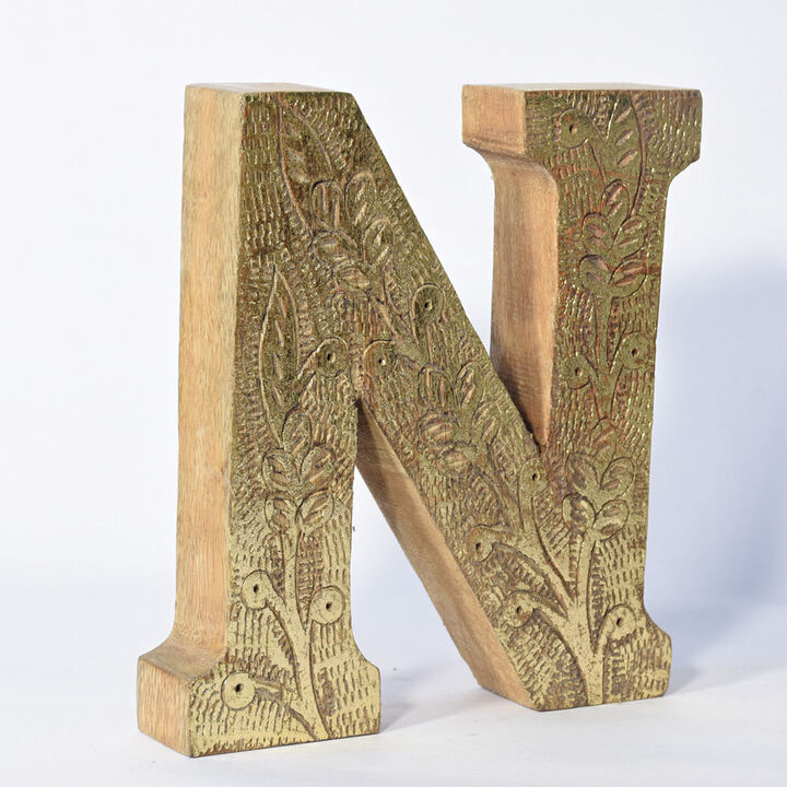Vintage Natural Gold Handmade Eco-Friendly "N" Alphabet Letter Block For Wall Mount & Table Top Décor