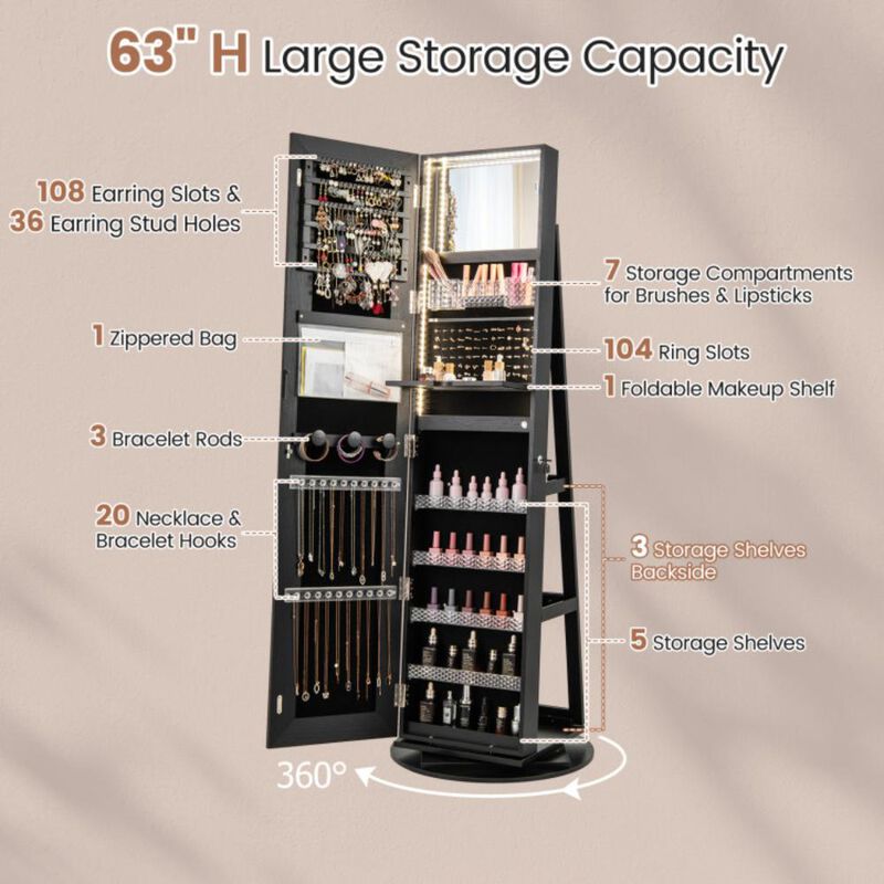 Hivvago Standing Jewelry Cabinet with Adjustable LED Lights