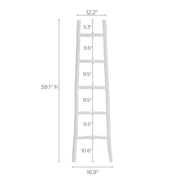 LuxenHome White Solid Wood 5-Rung Blanket Ladder