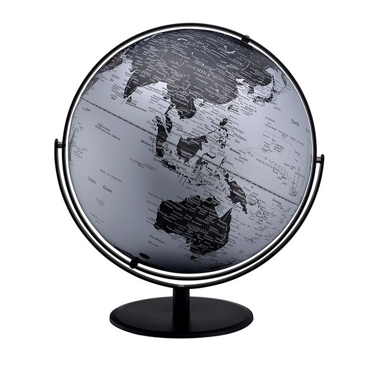 Globe Accent Decor with Inbuilt LED, Black and Gray-Benzara Globe Accent Decor with Inbuilt LED, Black and Gray-Benzara