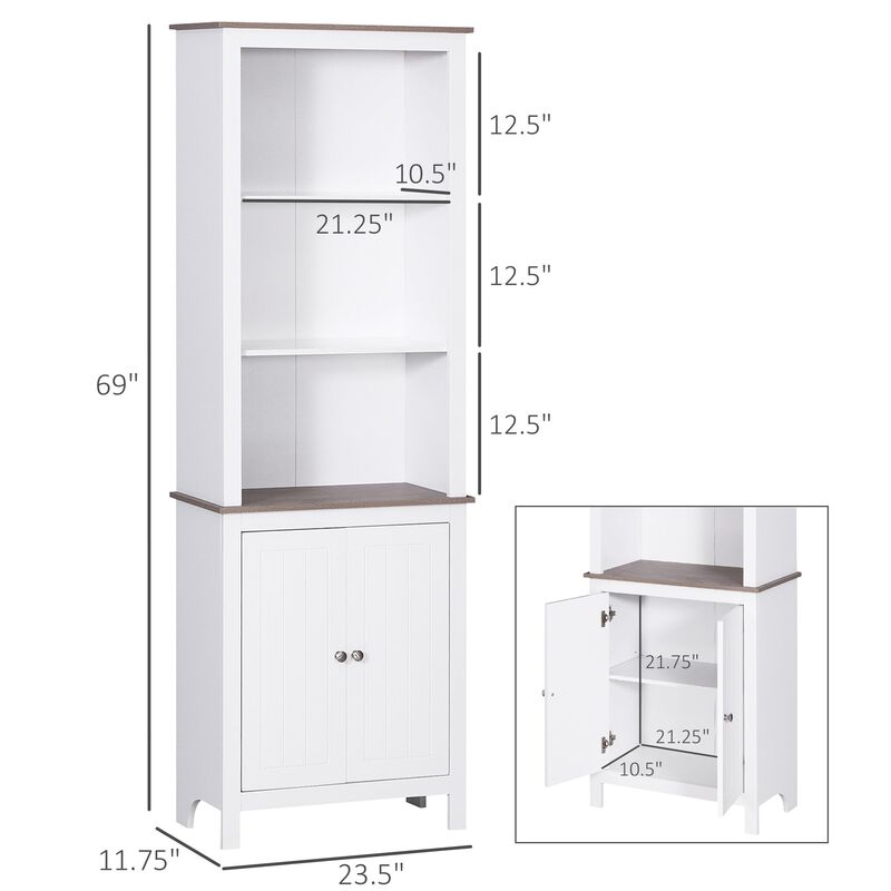 Slim White Storage: Space-Saving Bathroom Cabinet with Wood-Like Top