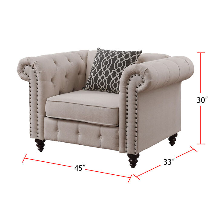 Beige Linen Chair with 1 Pillow