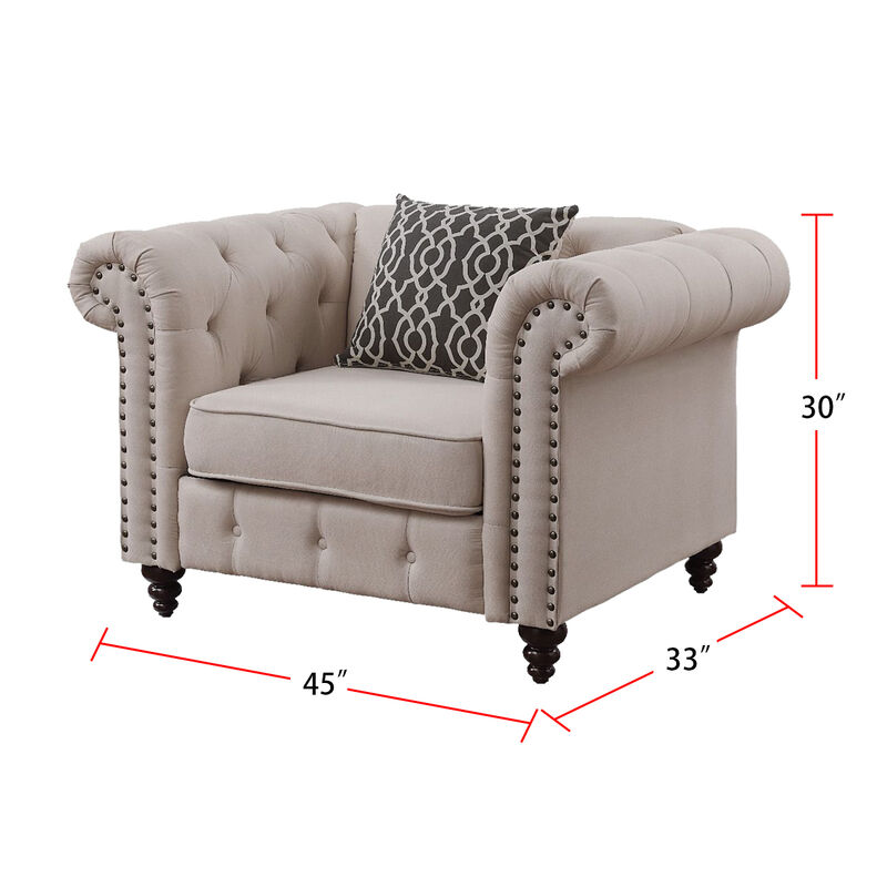 Beige Linen Chair with 1 Pillow