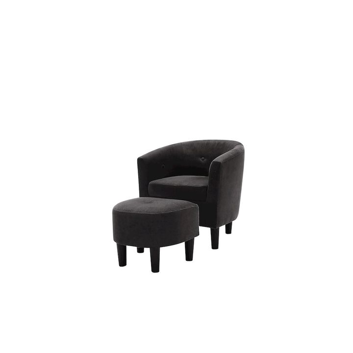 CP HomeDecor Devion Furniture Polyester Fabric Accent Chair with Ottoman in Dark Gray