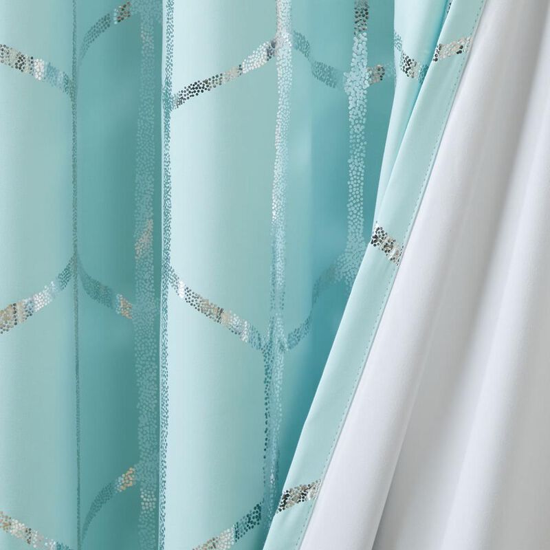 Belen Kox Aqua/Silver Metallic Total Blackout Curtain Panel, Belen Kox