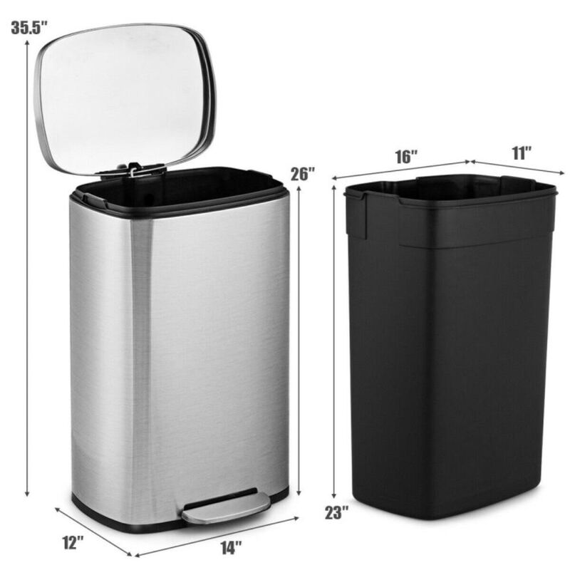 Hivvago 13.2 Gallon Stainless Steel Trash Garbage Can with Bucket