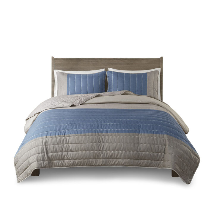 Gracie Mills Fritz Modern Chic 3-Piece Microfiber Quilt Set with Printed Color Blocking