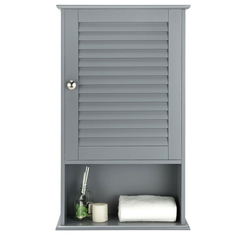 Costway Bathroom Wall Mount Storage Cabinet Single Door w/Height Adjustable Shelf Grey