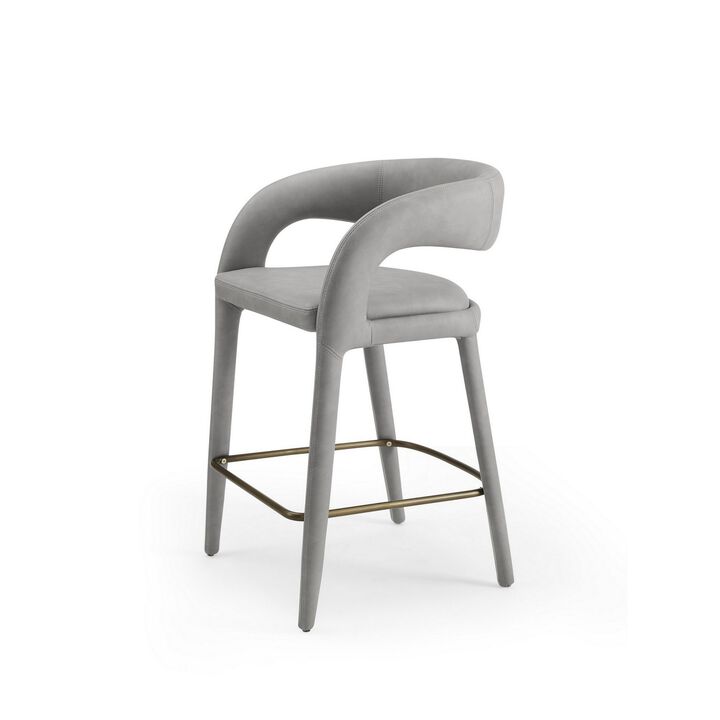 Cid Taya 26 Inch Counter Stool Chair, Tapered Legs, Gray Faux Leather - Benzara