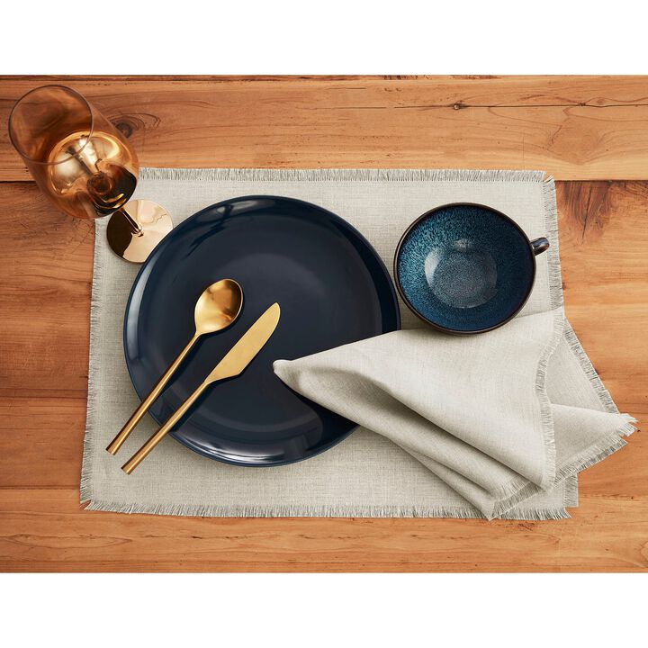 Solino Home 100% Pure Linen 14 x 19 Inch Placemats Set of 4 | Fringe