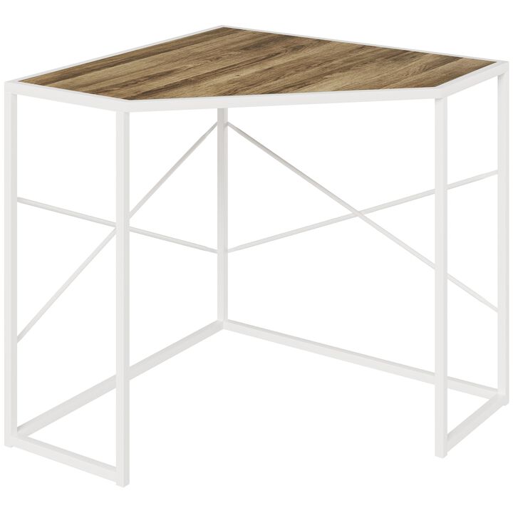 White Corner Workstation: Computer Desk with Steel Frame