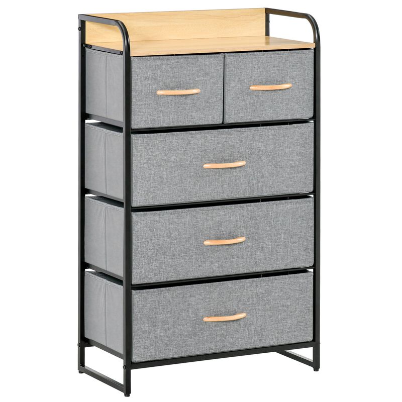 Light Gray Bedroom Tower: 5-Drawer Dresser with Steel Frame