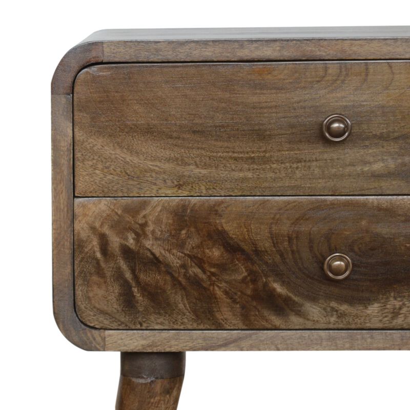 Curved Classic Grey Washed Solid Wood 2 Drawer   NightStand