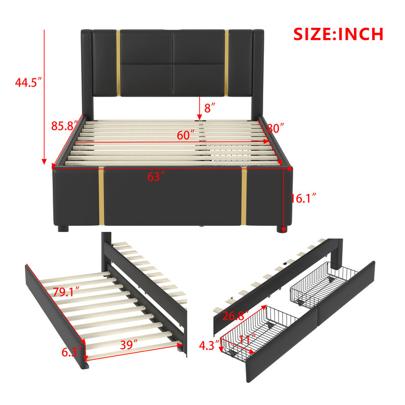 Merax PU Upholstered Platform Bed with Trundle