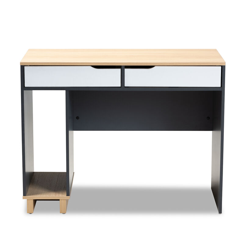 Baxton Studio Reed Mid Century Modern 2 Drawer Wood Computer Desk