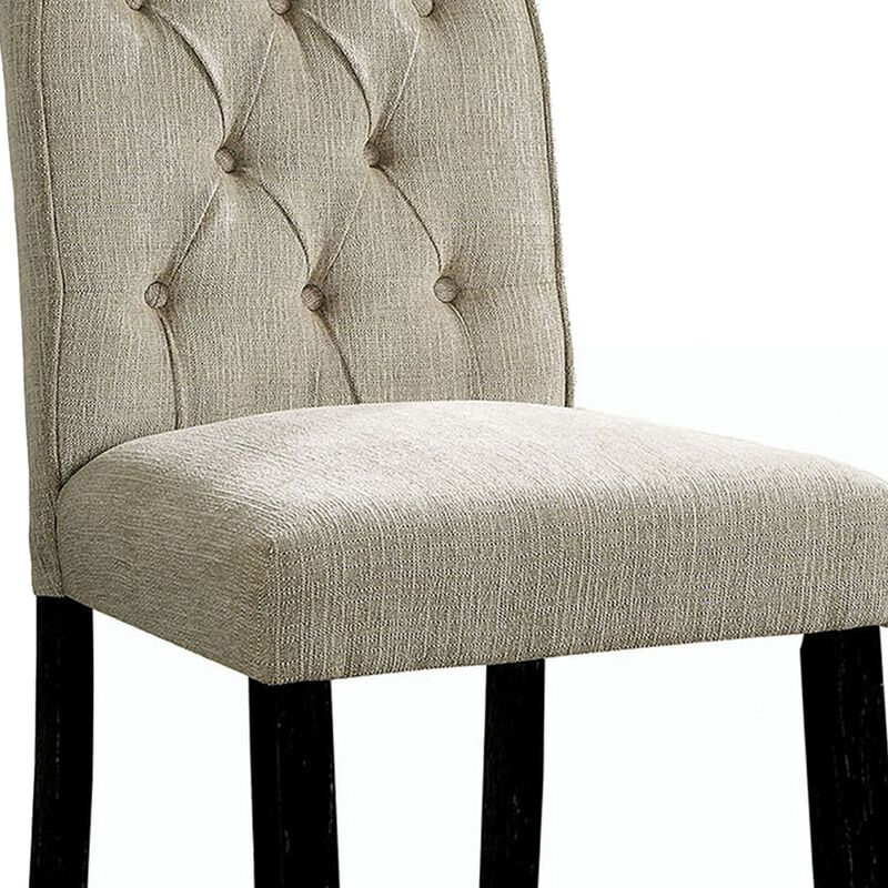 Wooden Fabric Upholstered Counter Height Chair, Ivory And Black, Pack Of Two-Benzara