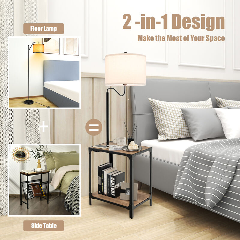 360� Rotatable Floor Lamp with End Table and USB Charging Ports