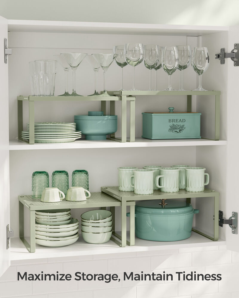 Set of 2 Stackable and Expandable Metal Cabinet Shelf Organizers for Kitchen Counter
