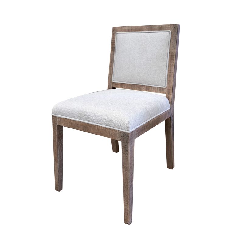 Sevy Side Dining Chair Set of 2, Padded Square Back and Seat, Brown Wood - Benzara