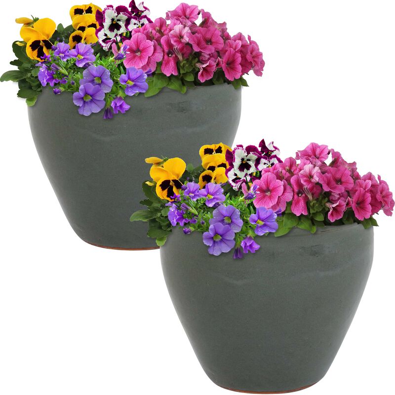 Sunnydaze Chalet Glazed Ceramic Planter - Set of 2