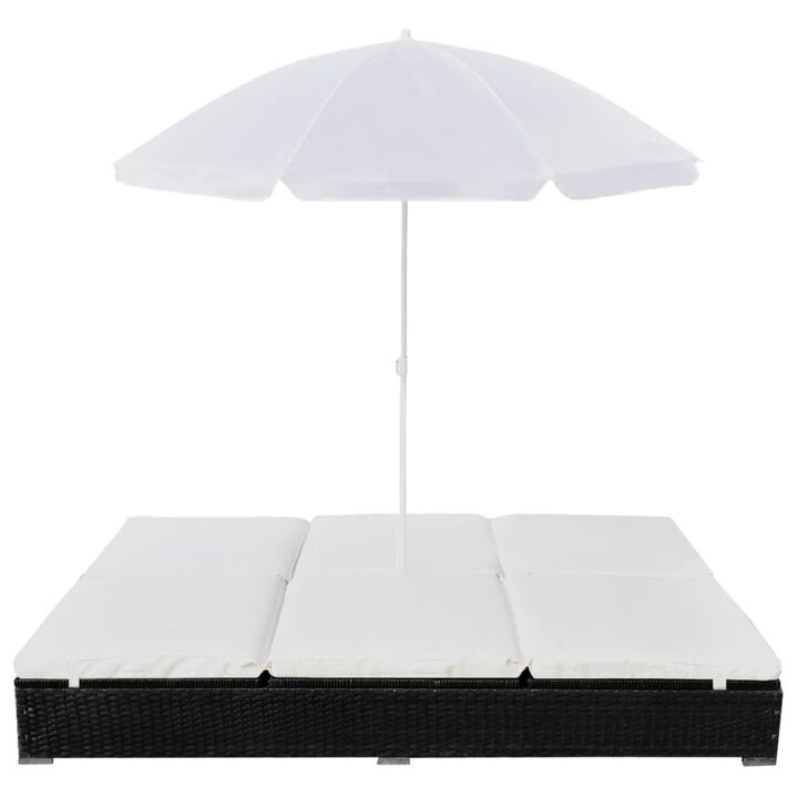 vidaXL Outdoor Lounge Bed with Umbrella Poly Rattan Black