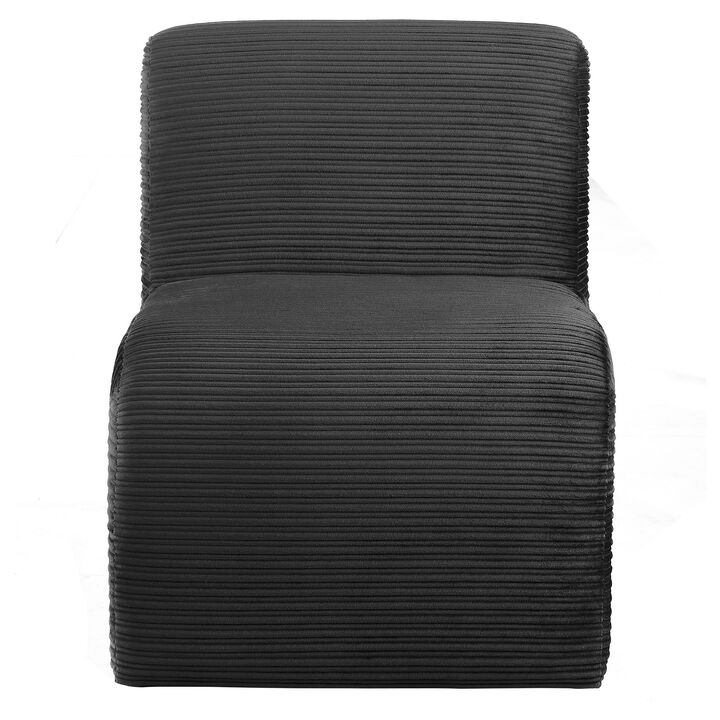 Adira Accent Chair, Modern Curved Armless Body, Ribbed Black Fabric - Benzara