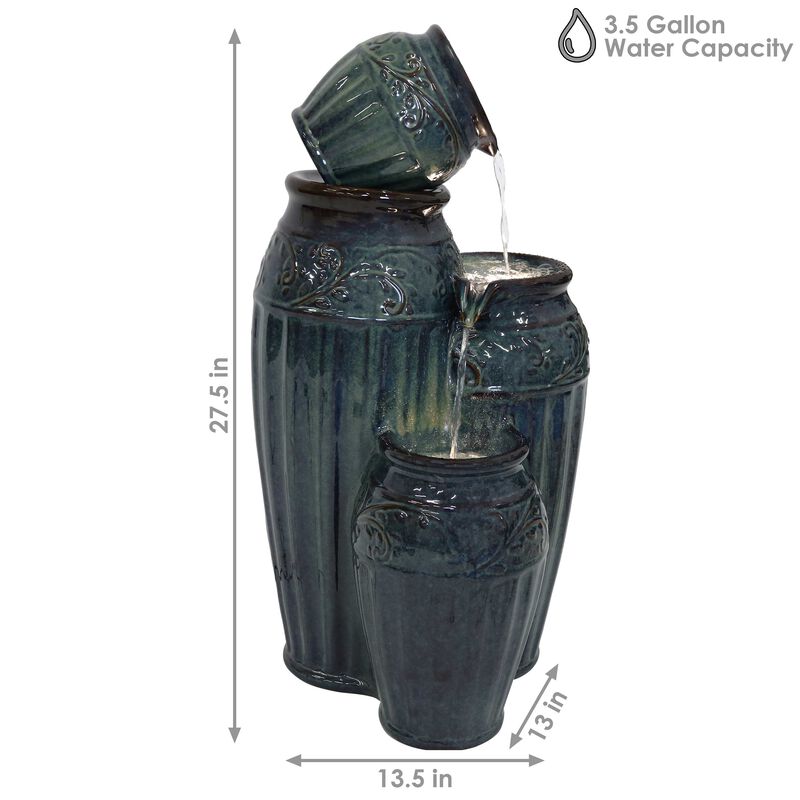 Sunnydaze Tour de Vase Ceramic Pot Water Fountain with LED Lights - 27 in