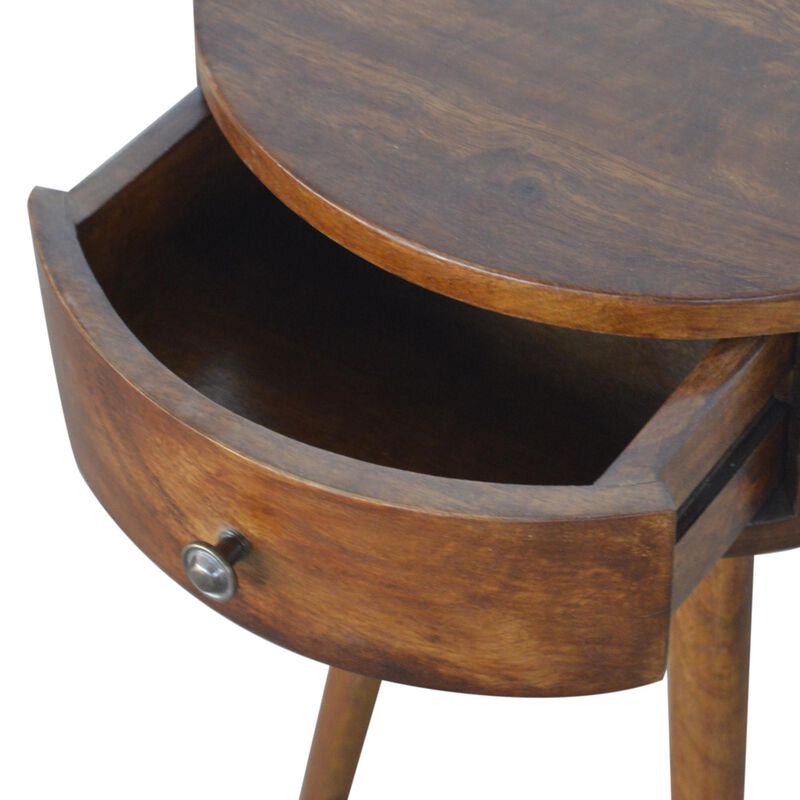 Solid Wood 1 Drawer Nordic Chestnut Circular Shaped Nightstand