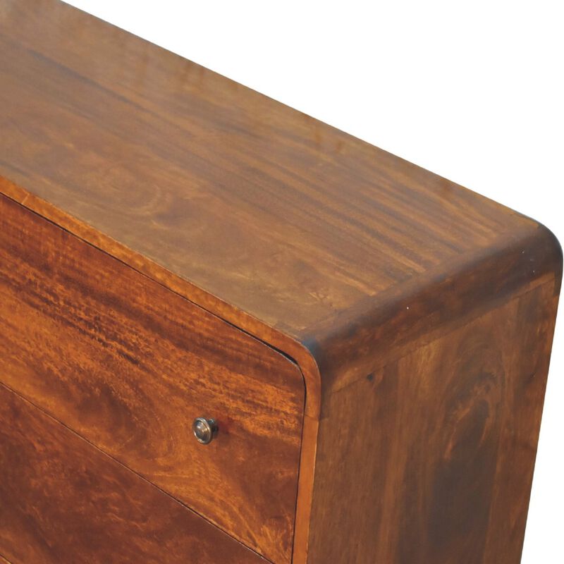 Large Curved Chestnut6 Drawer Solid Wood Chest