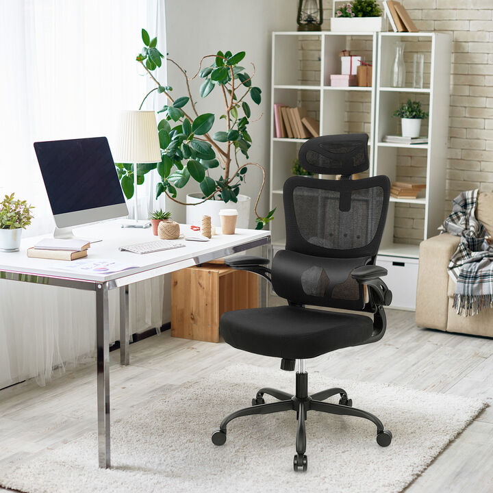 Mesh Office Chair with Adaptive Lumbar Support  Flip-up Armrests  Reclining Backrest-Black