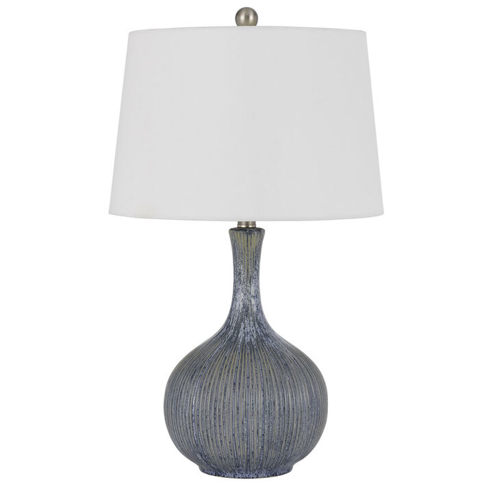 25 Inch Onion Table Lamp with Ribbed Texture and Dimmer, Distressed Stone-Benzara