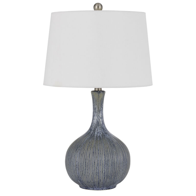 25 Inch Onion Table Lamp with Ribbed Texture and Dimmer, Distressed Stone-Benzara