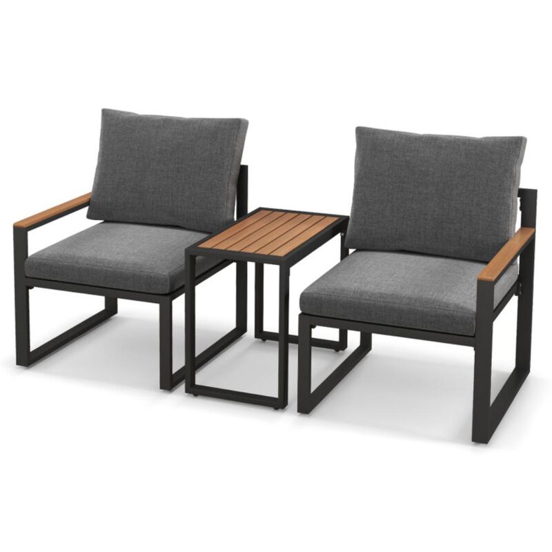 Hivvago 3 Pieces Aluminum Frame Weatherproof Outdoor Conversation Set with Soft Cushions
