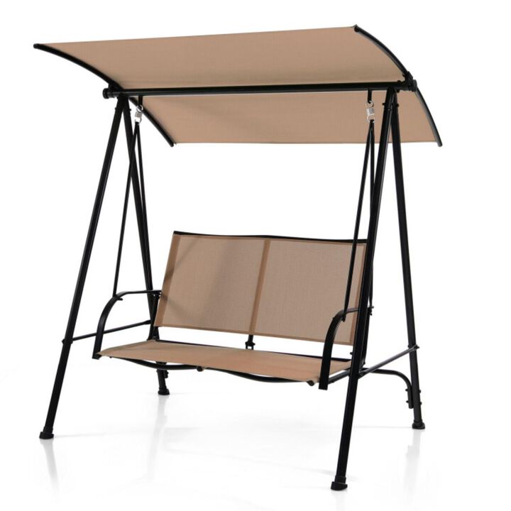Hivvago 2-Seat Outdoor Canopy Swing with Comfortable Fabric Seat and Heavy-duty Metal Frame