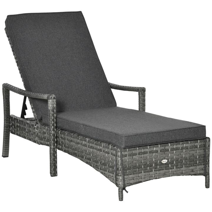 Dark Gray Patio Lounger: Wicker Chair with Adjustable Backrest