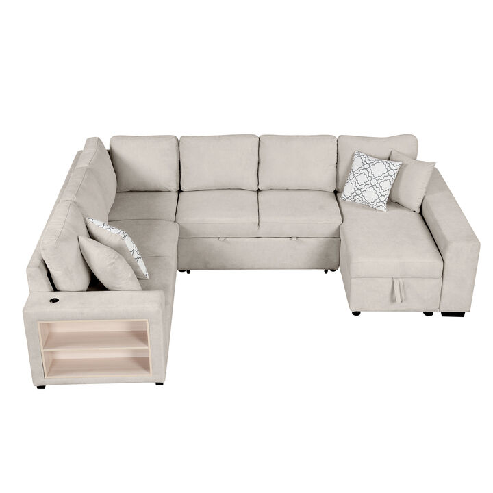 Merax U-shaped Sectional Sofa Pull-out Sofa Bed